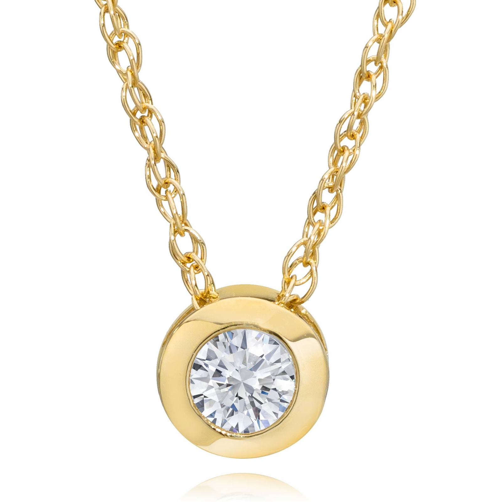 14K Yellow Gold 1/4 ct Round Diamond Solitaire Bezel Pendant Necklace 18″