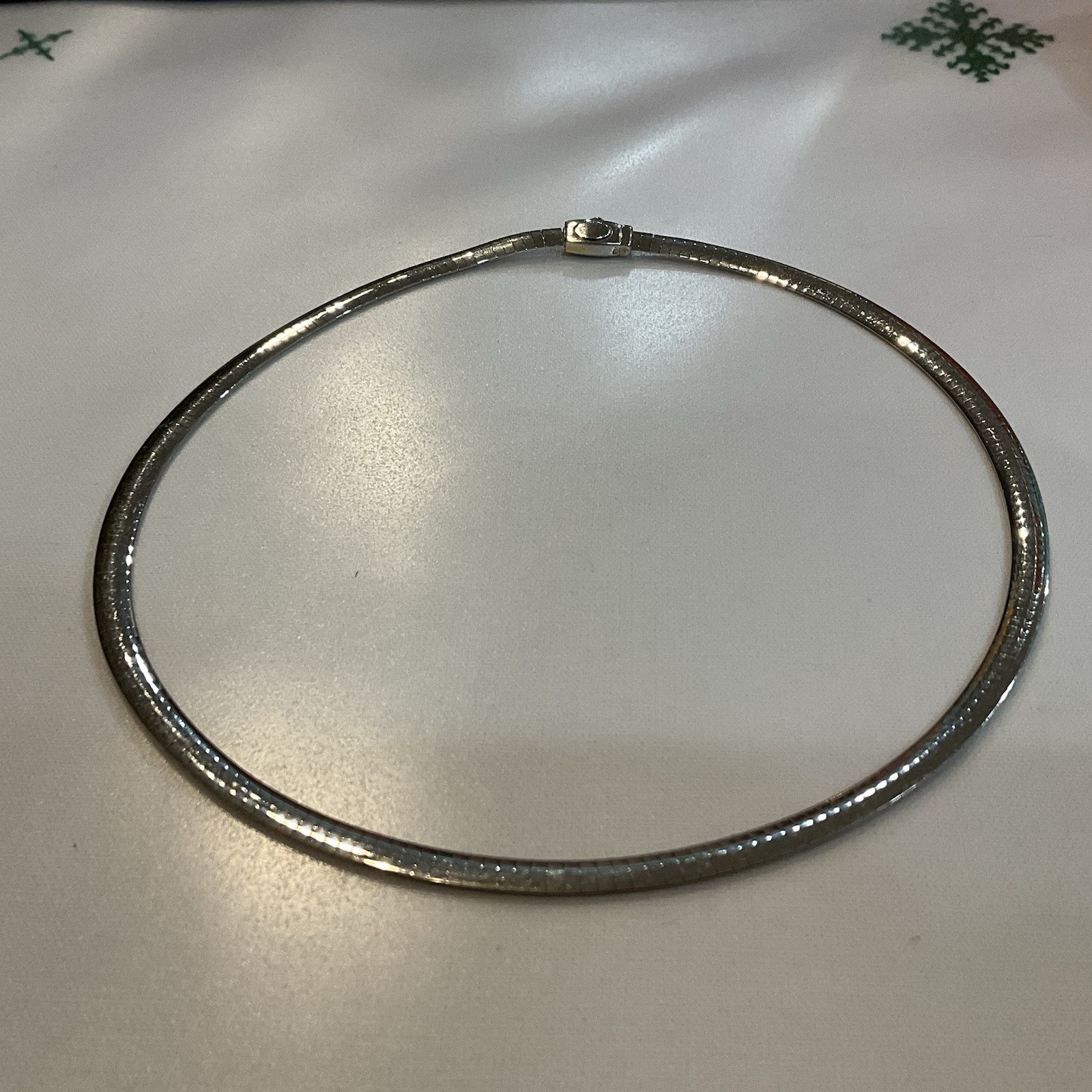 STERLING (925) & 14KT OMEGA DOUBLE SIDE Reversible 17” domed necklace Italy VJC