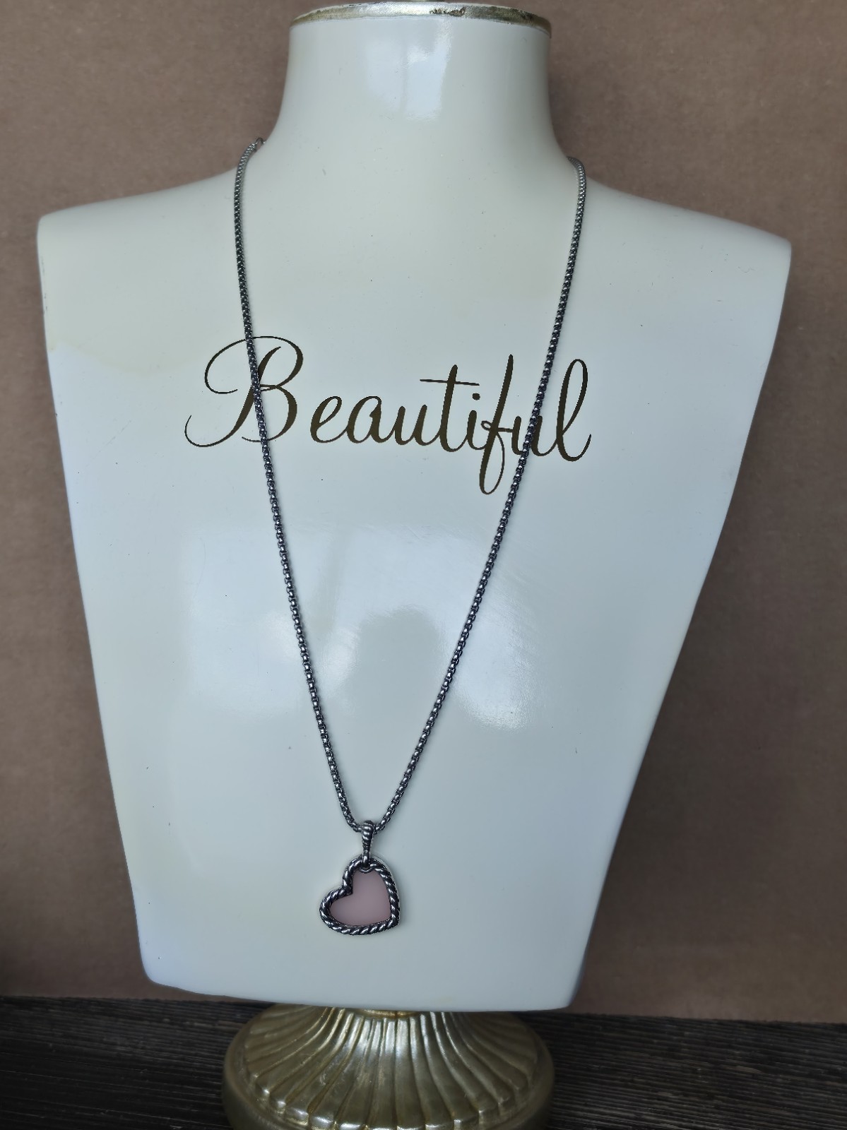 David Yurman DY Elements Pink Opal Heart Amulet Sterling Silver Pave Diamonds