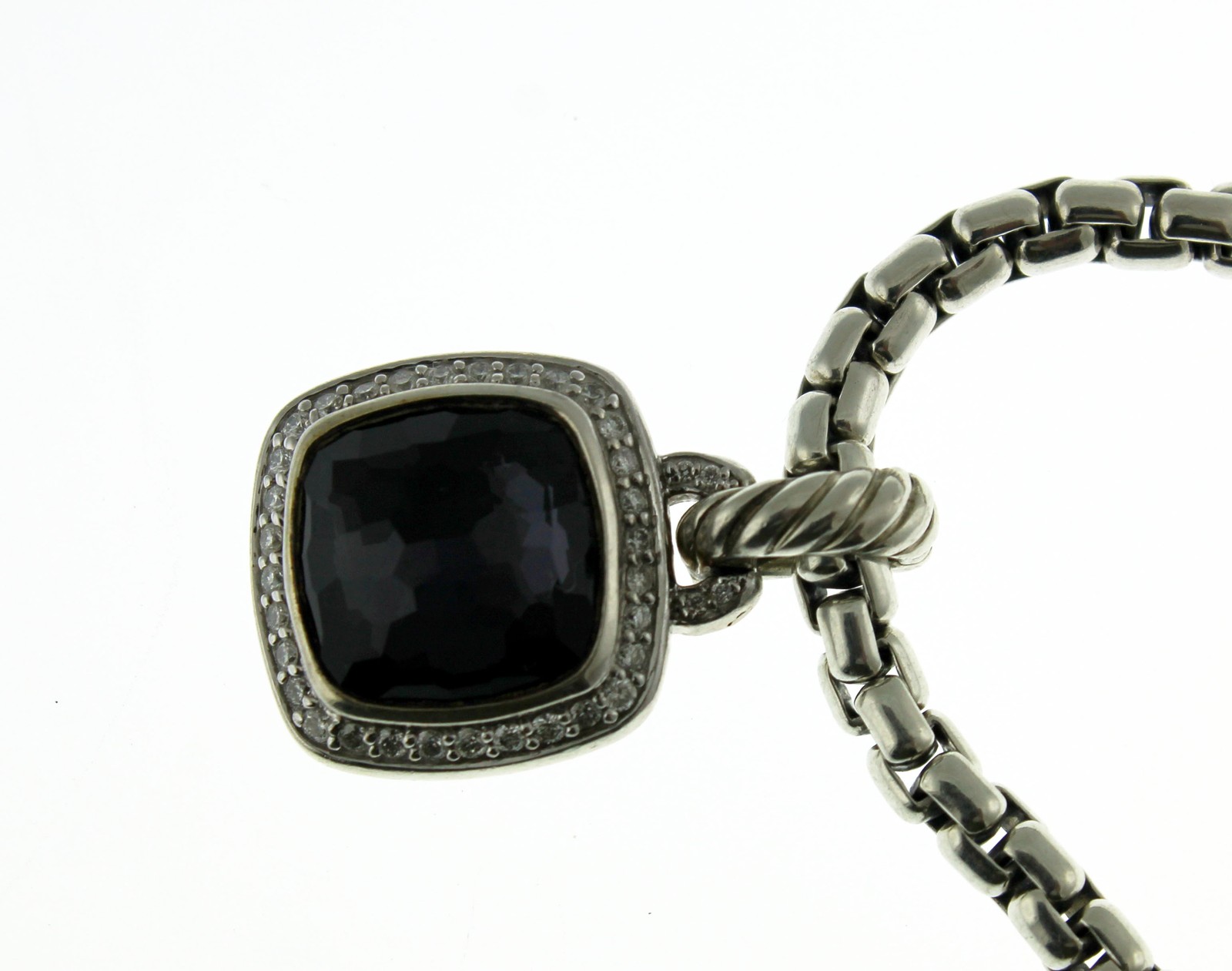 David Yurman Albion Sterling Silver Diamond Black Orchid Pendant Necklace 18″