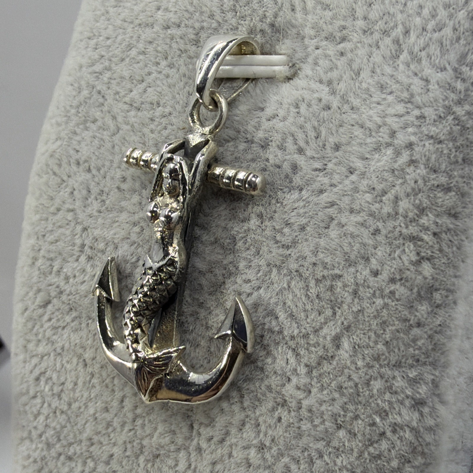 Solid 925 Sterling Silver Nautical 3D Mermaid On Anchor Pendant Nautical Jewelry