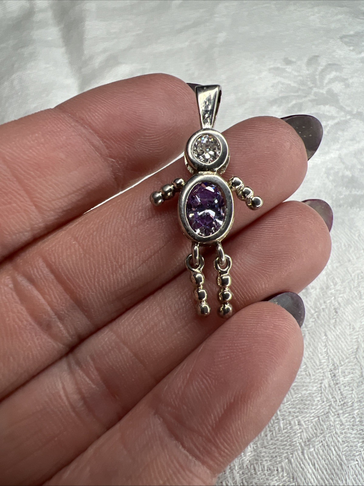 VTG Sterling Silver Boy Birthstone Pendant June amethyst 925 Charm Family