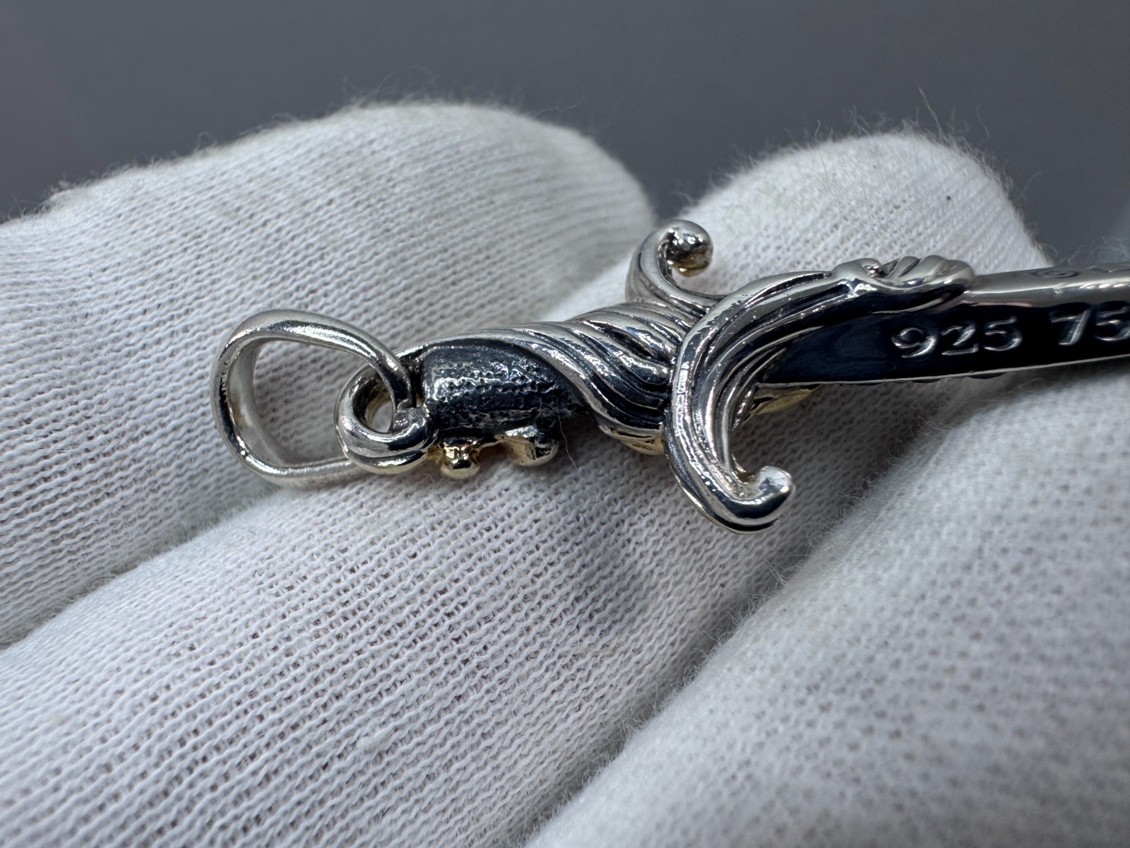 David Yurman Waves Dagger Amulet Pendant – Sterling w/ 18k Gold & Black Diamonds