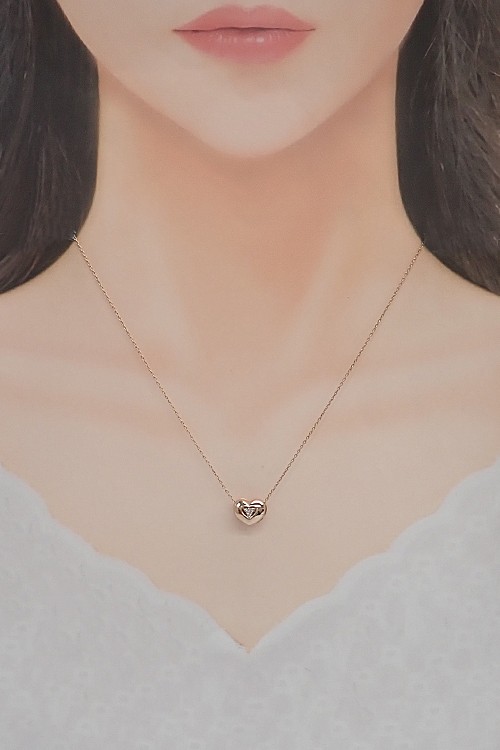 Ponte Vecchio sapphire Necklace diamond K18 Pink Gold Heart Pavé Used 907711