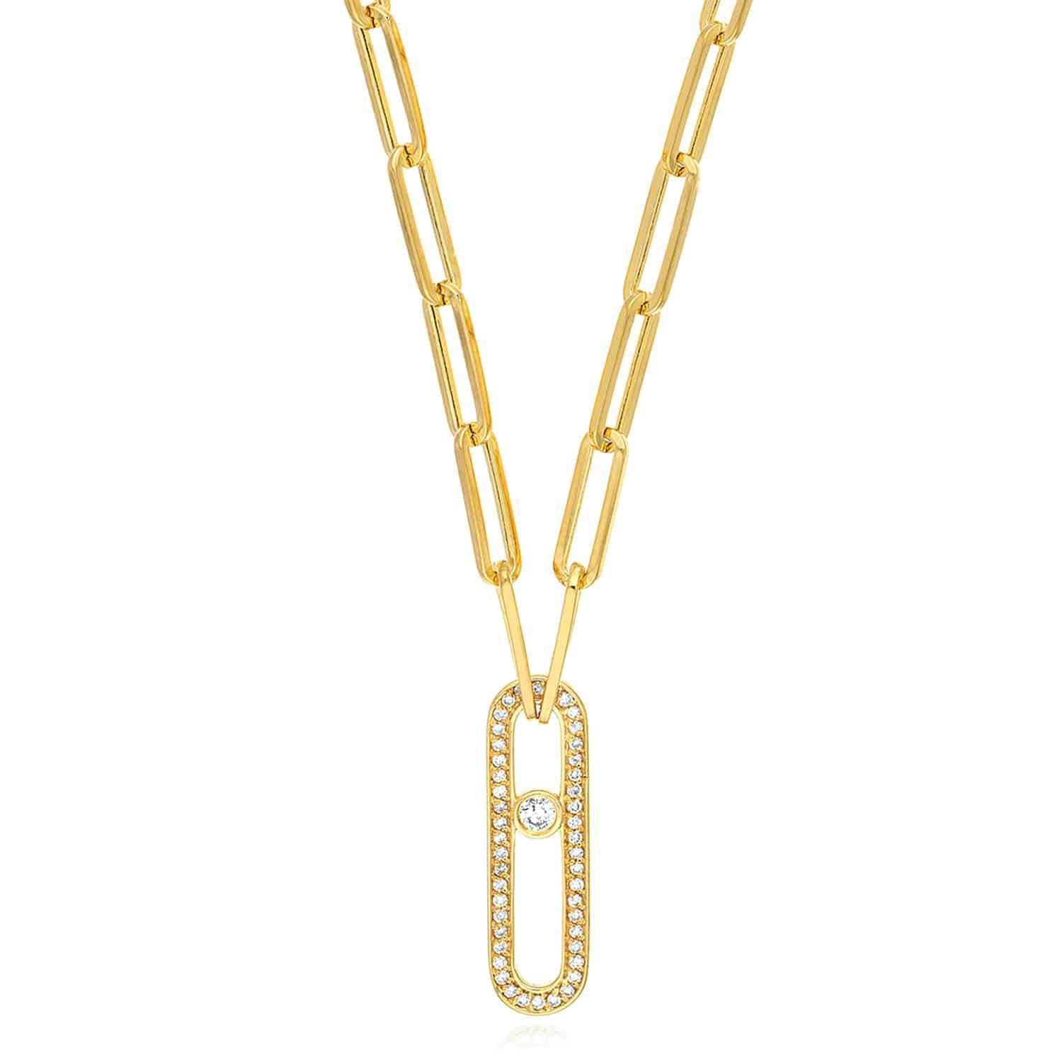 0.30CTW Natural Diamond 14K Yellow Gold Paperclip Necklace (Hollow) 20.5″