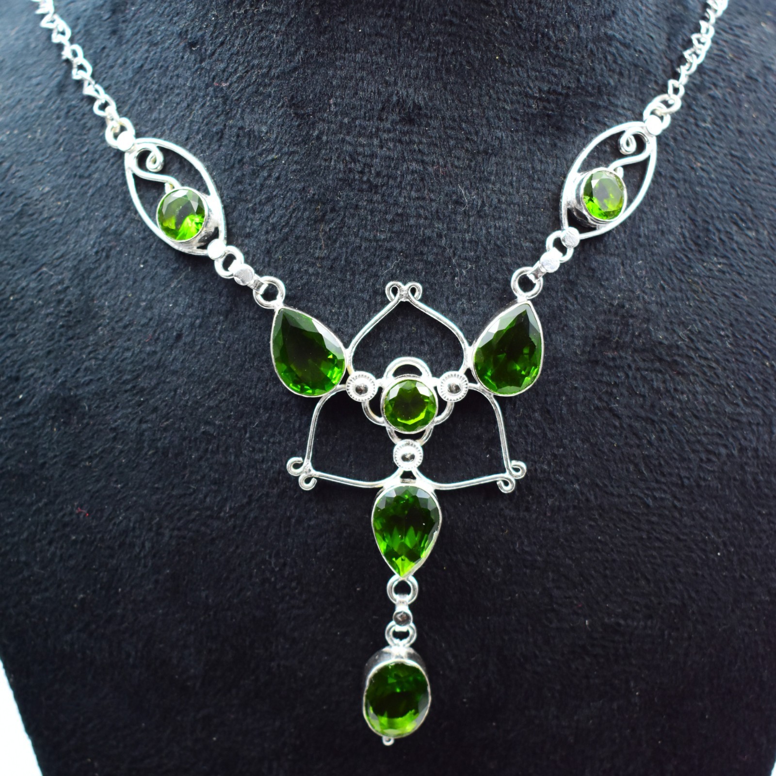 Green Peridot Gemstone Handmade 925 Sterling Silver Jewelry Necklace Sz-17-18″