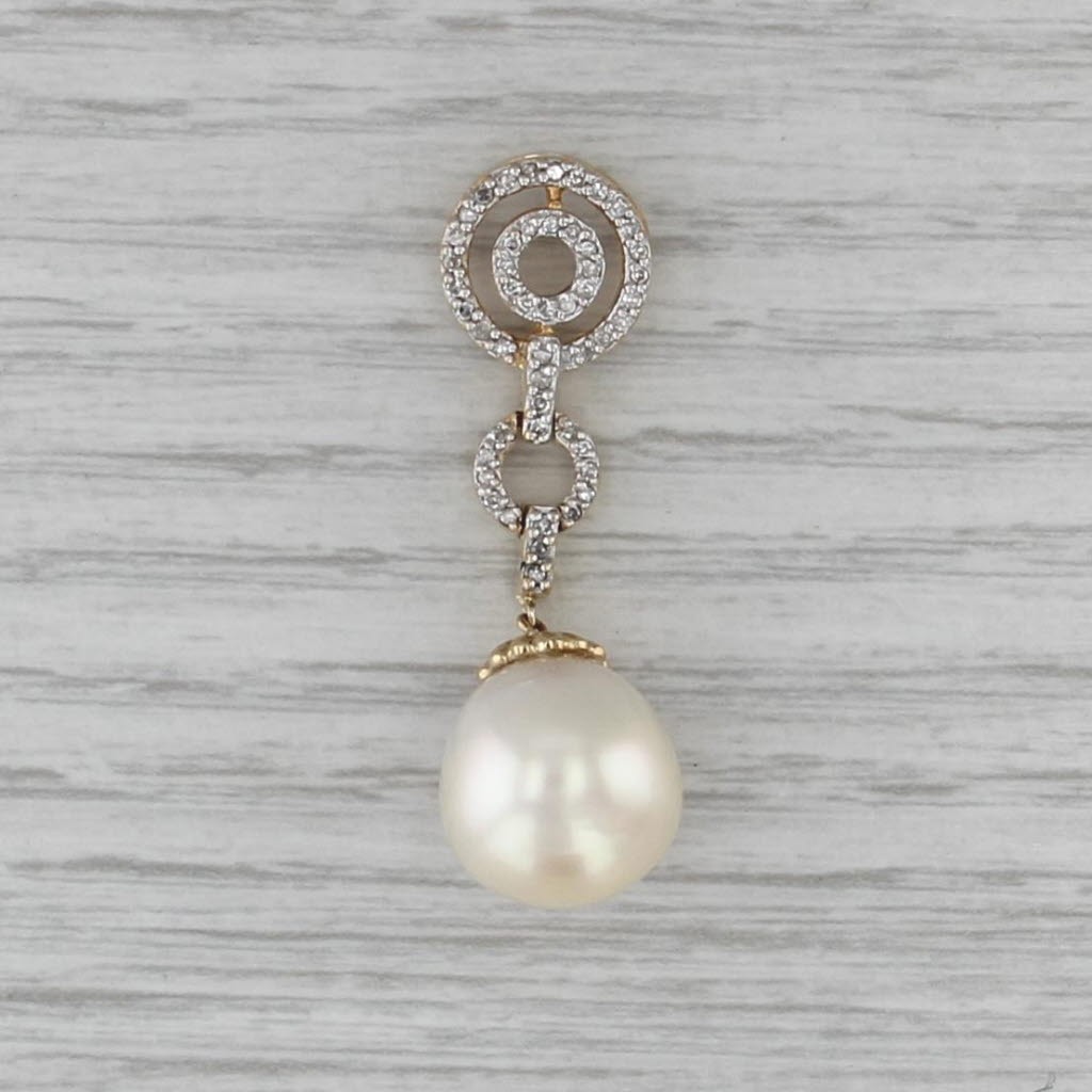 Cultured Pearl 0.17ctw Diamond Drop Pendant 14k Yellow Gold