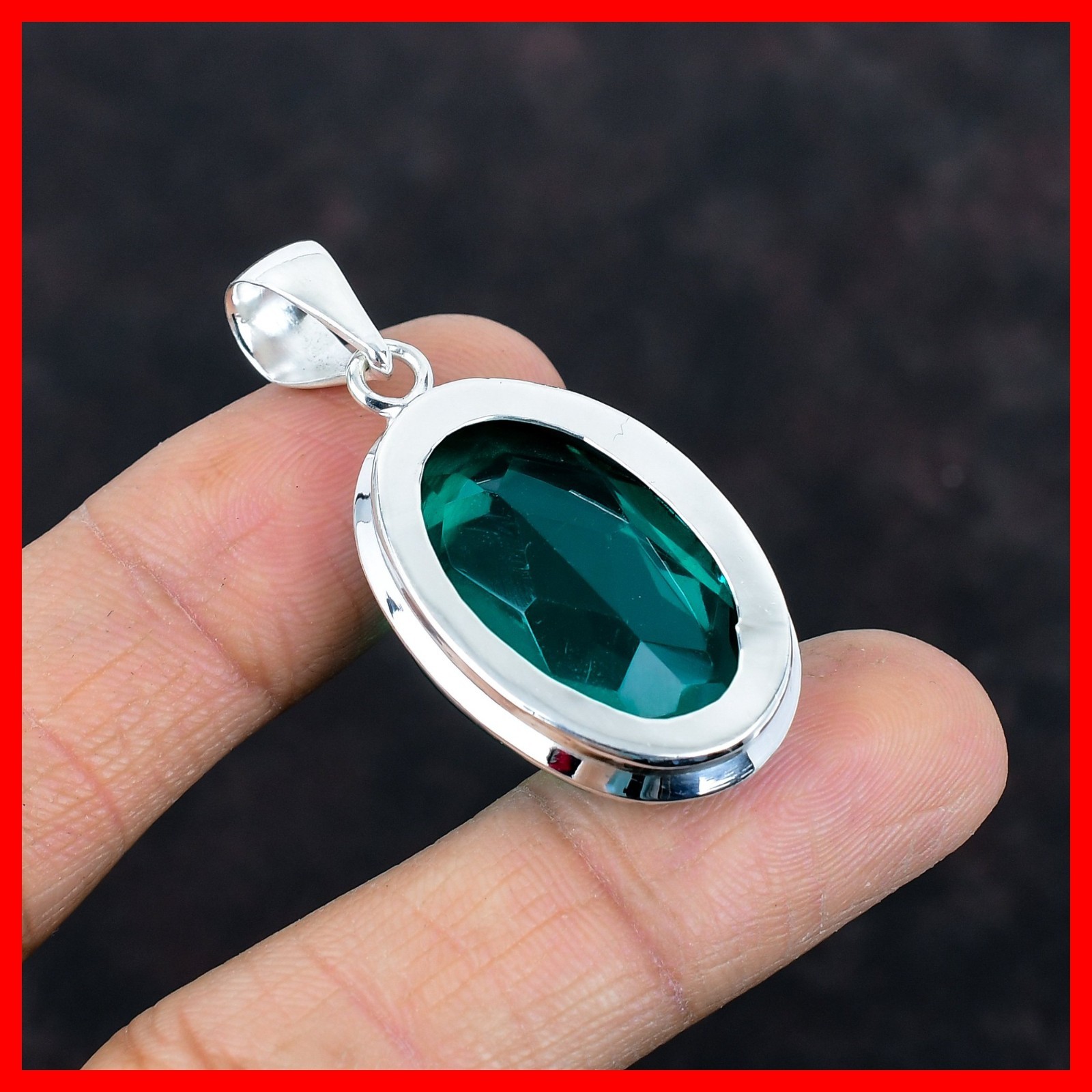 925 Silver Oval Chrome Diopside Stone Mother Anniversary Bezel Birthday Pendant