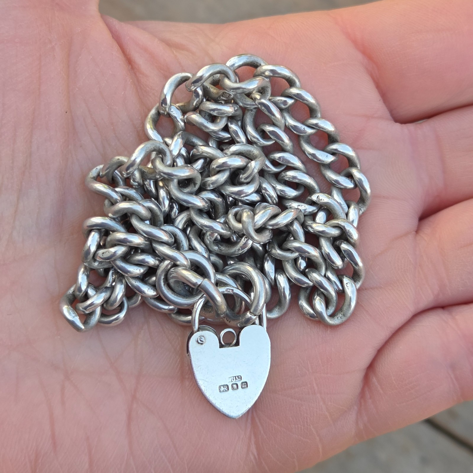 Antique 1899 Hallmarked Solid Sterling Silver Double Albert Curb Chain Necklace