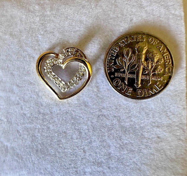 Estate 14K Multi-Tone Gold Diamond Double “Heart” Pendant