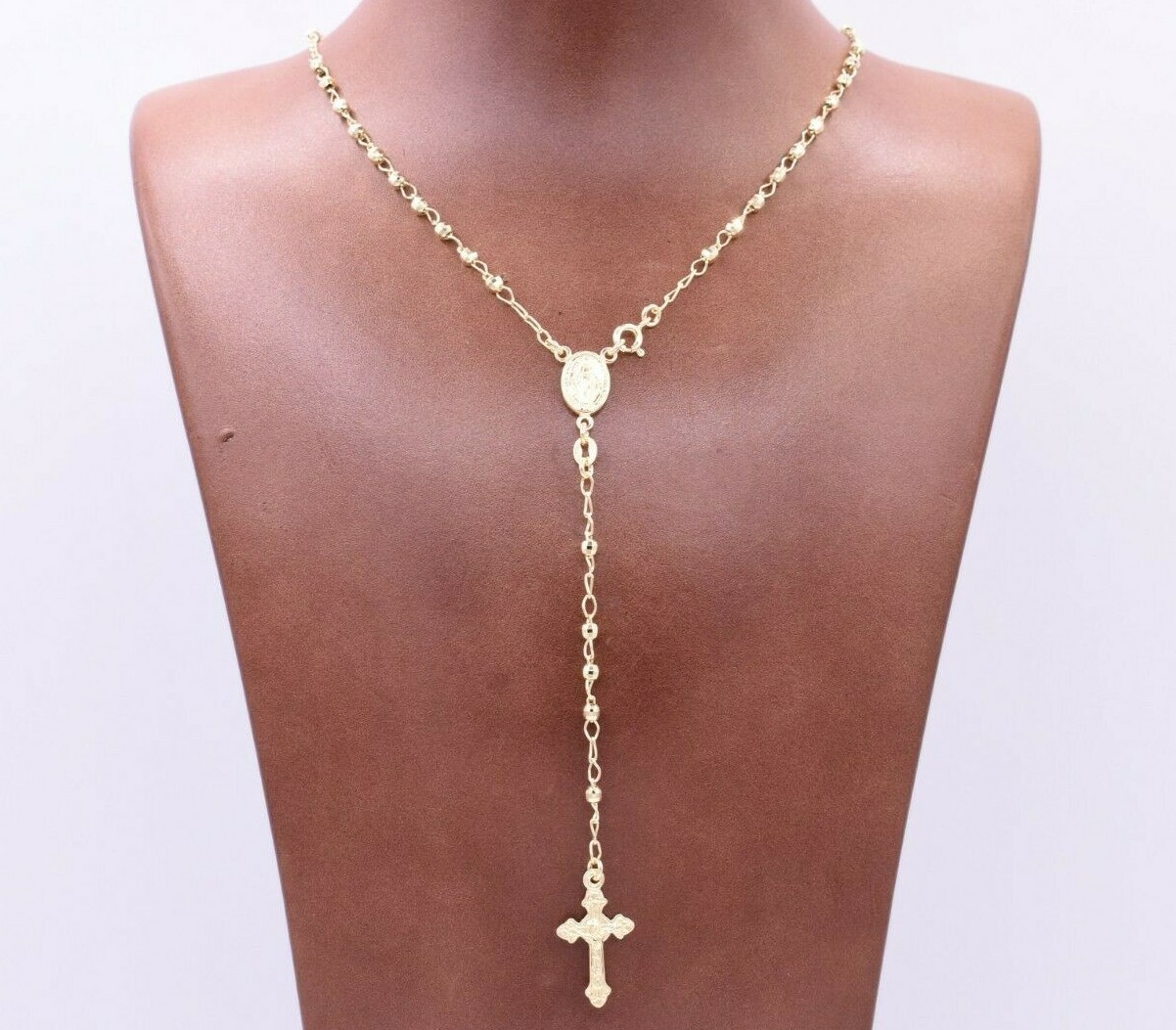 3mm Rosary Diamond Cut Chain Necklace 14K Yellow Gold-Plated Silver 925 ALL SIZE