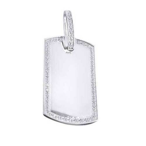 1.00 Ct Round Cut VVS1 D Diamond Men’s Dog Tag Pendant In 14K White Gold Over