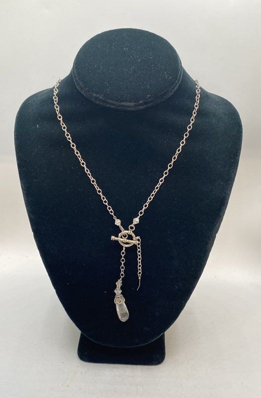 Sterling Silver 925 Clear Quartz Lariat Necklace Toggle Clasp 30″ 15.9g Tested