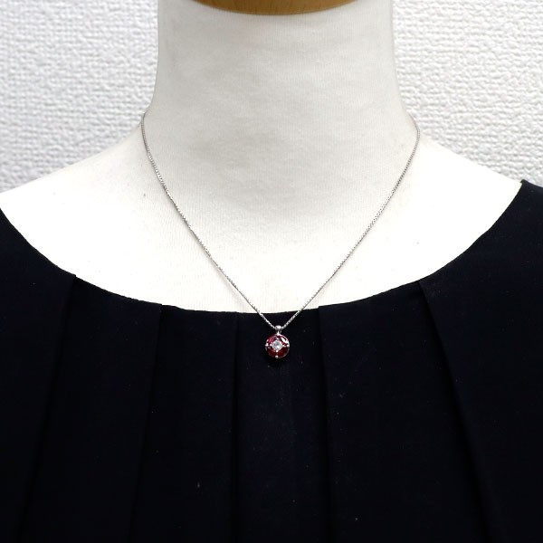 Pt900/ Pt850 Diamond Ruby Pendant Necklace 0.20ct R0.90ct – Auth free shipping f