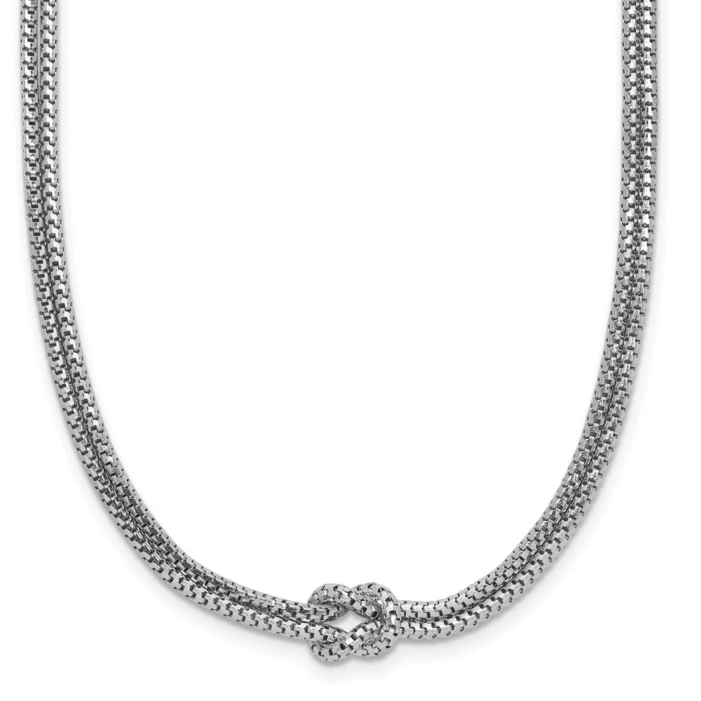 Sterling Silver RH-Plat Pol. 2-Strand Knot With 2in Ext. Necklace