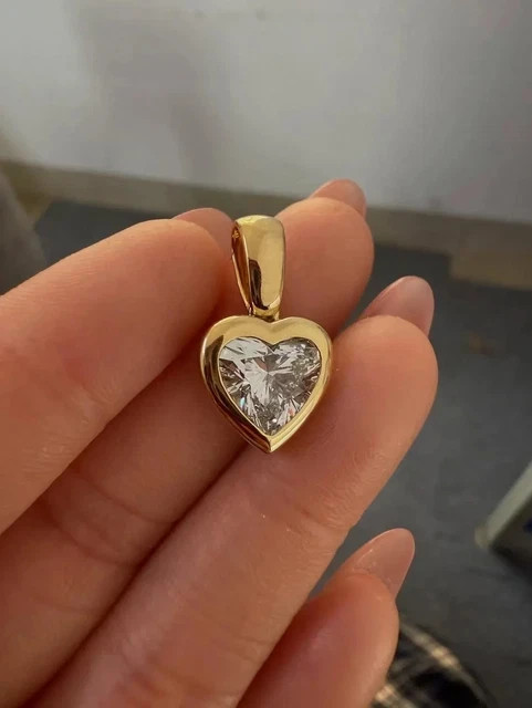 2.50CT Moissanite Heart Cut Women’s Bezel Wedding Pendant 14K Yellow Gold Plated