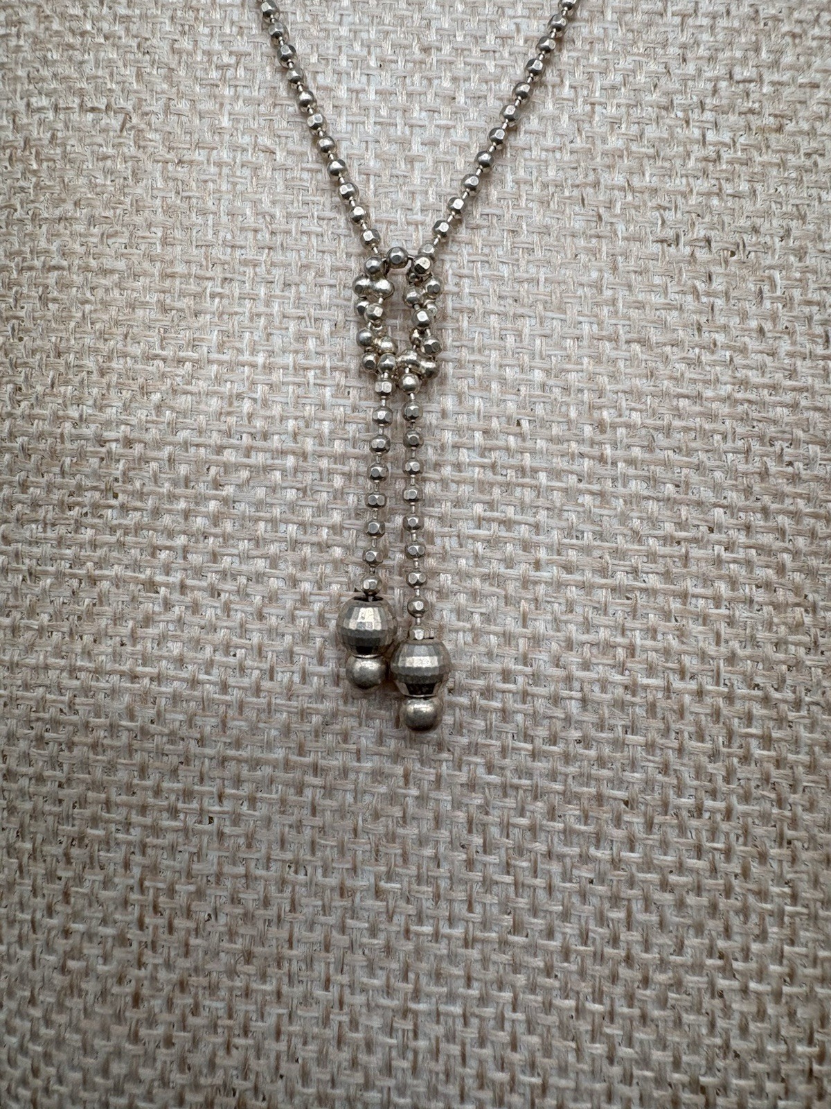 925 Sterling Silver Ball Chain Lariat Necklace Faceted Bead Drop 16-17”