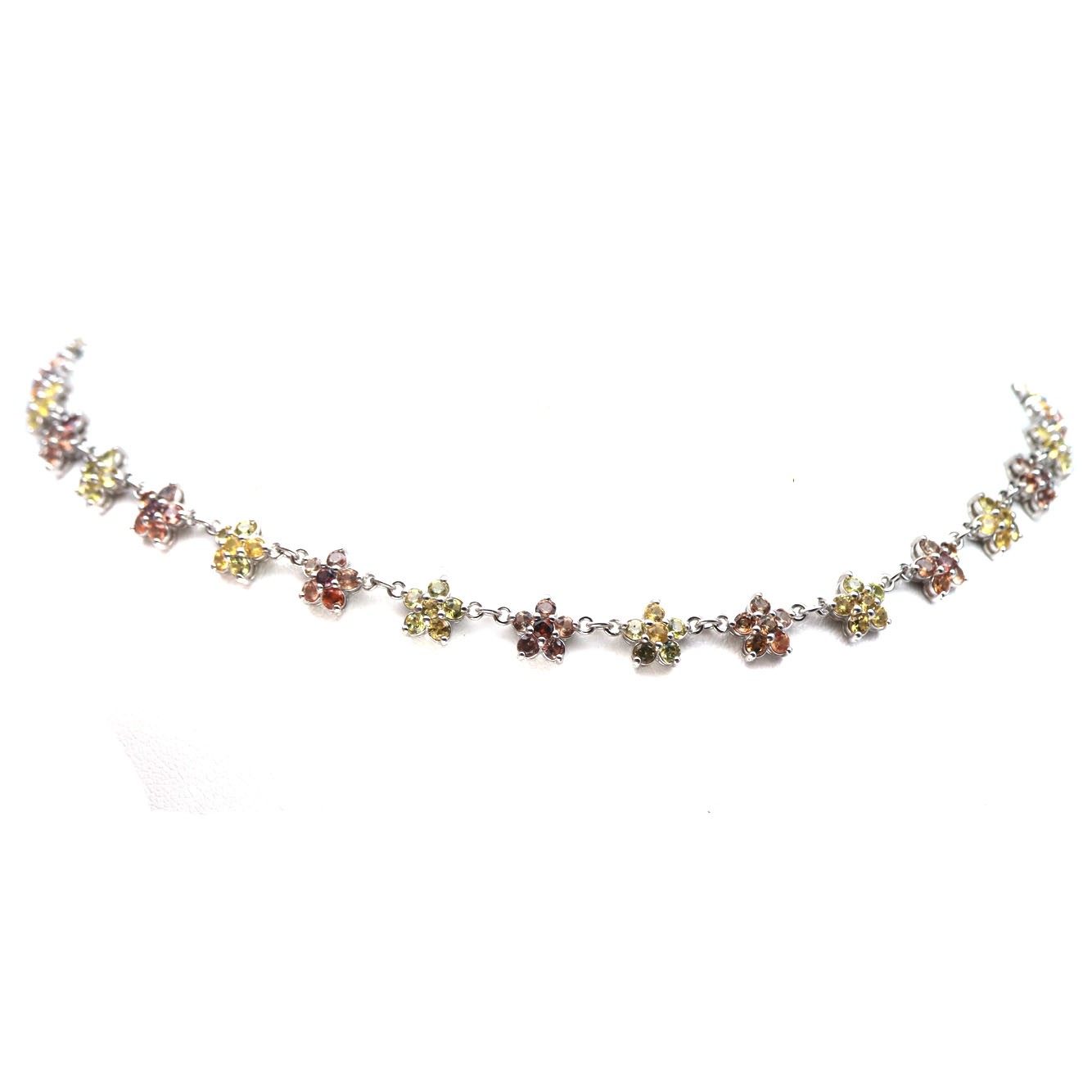 Thai Handmade White Gold Plated 2 mm. Fancy Color Sapphire Necklace 18.0 In.