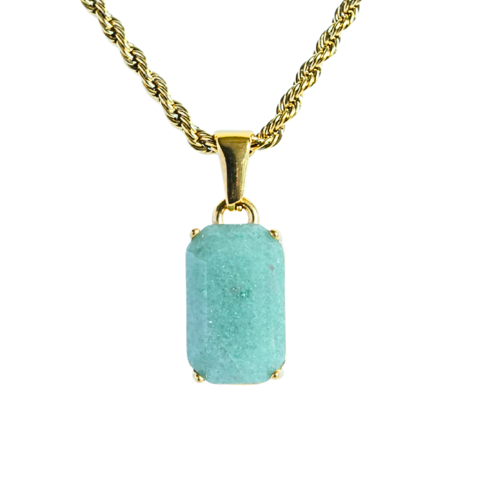 Gold Jade Stone Pendant – 316L Stainless Steel Jade Necklace