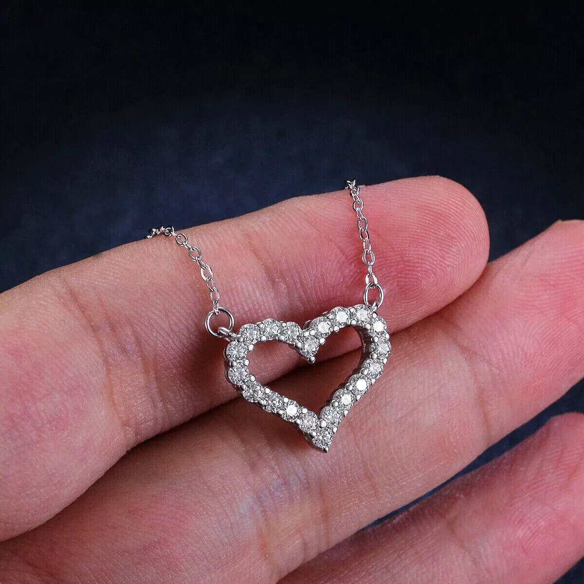 1 Ctw Round Cut Moissanite Heart Shape Pendant 14K White Gold Plated Free Chain