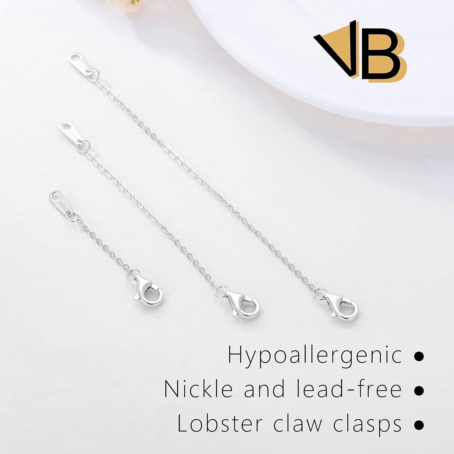 Sterling Silver Necklace Extenders for Women Silver Chain Extension Bracelet Ext