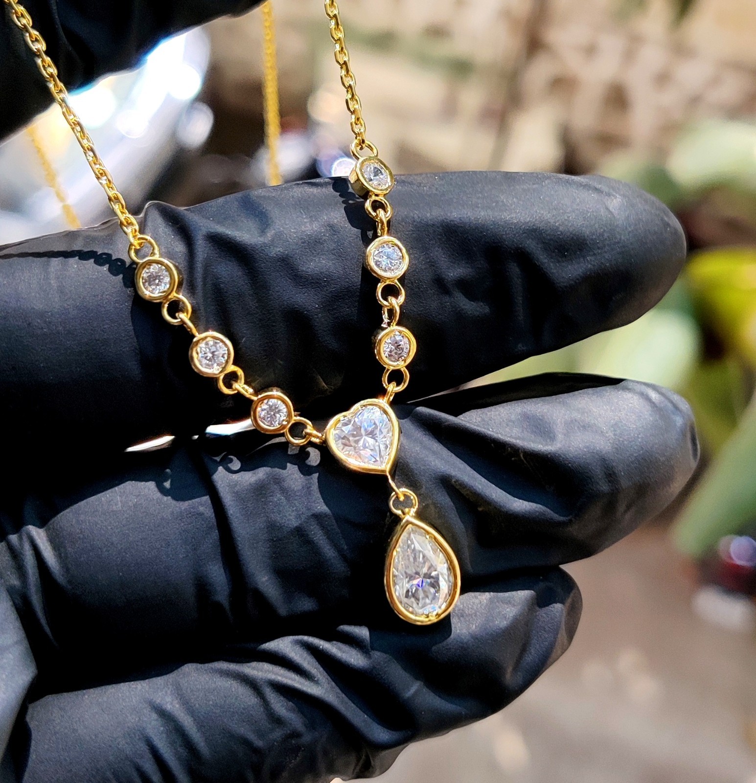 2.50Ct Pear Lab Created Diamond Necklace Pendant 14K Yellow Gold Plated Silver