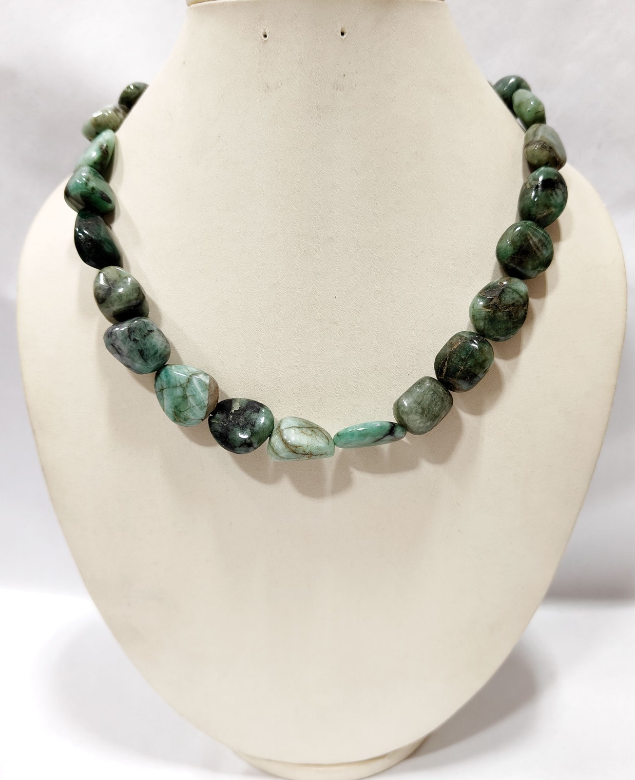 Natural Emerald Raw Nuggets Beads Necklace, Smooth Tumble Loose Beads