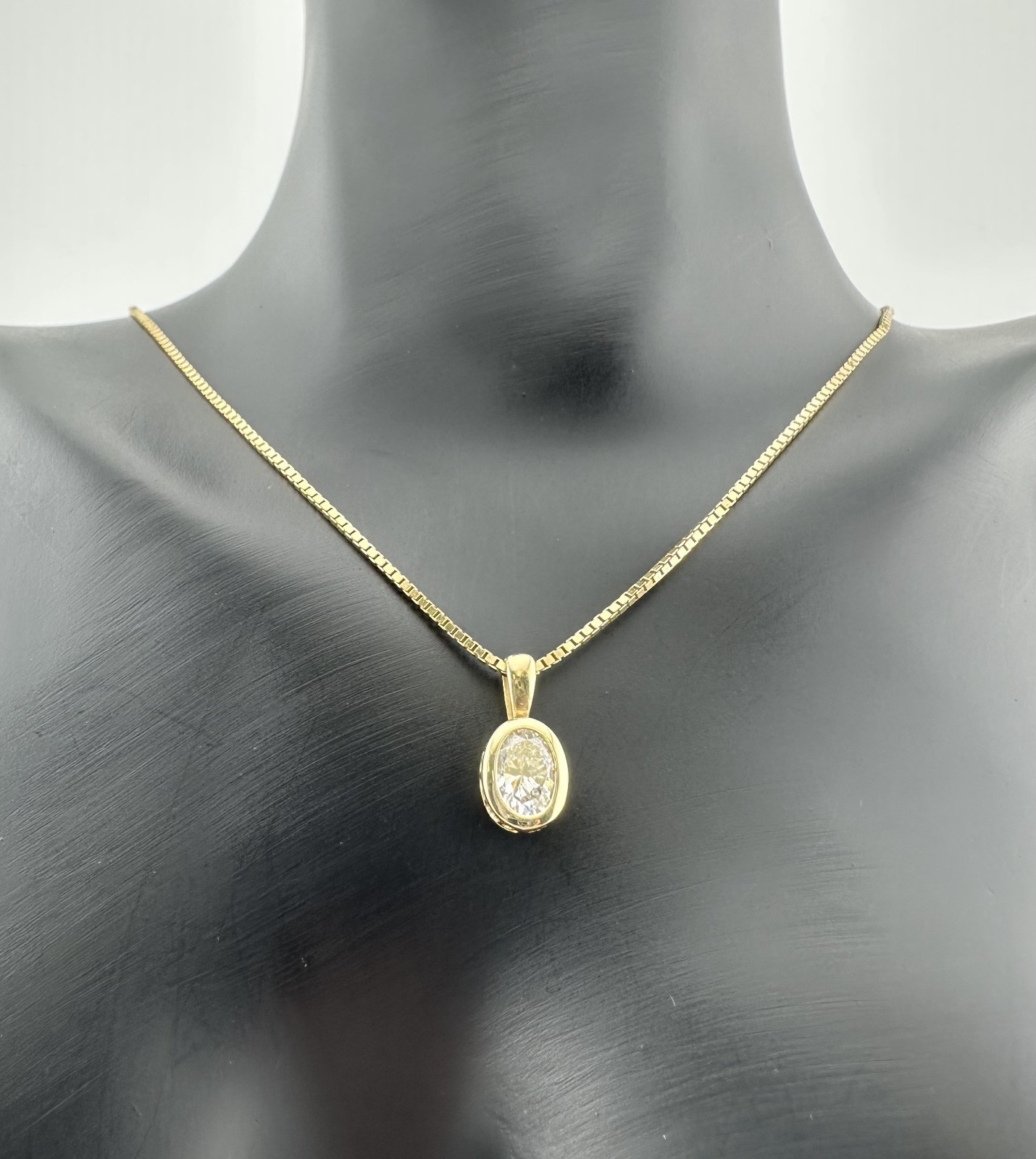14k Yellow Gold 0.75ct Natural Diamond Oval Cut Pendant Box Chain Necklace