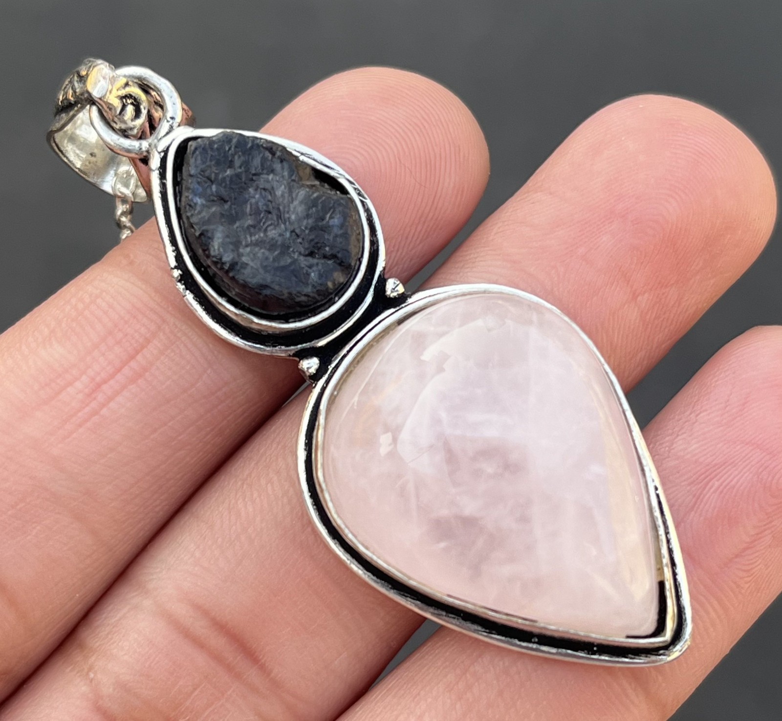 Natural Rose Quartz iolite Nacklace Sterling Silver Plated Handmade Pendant