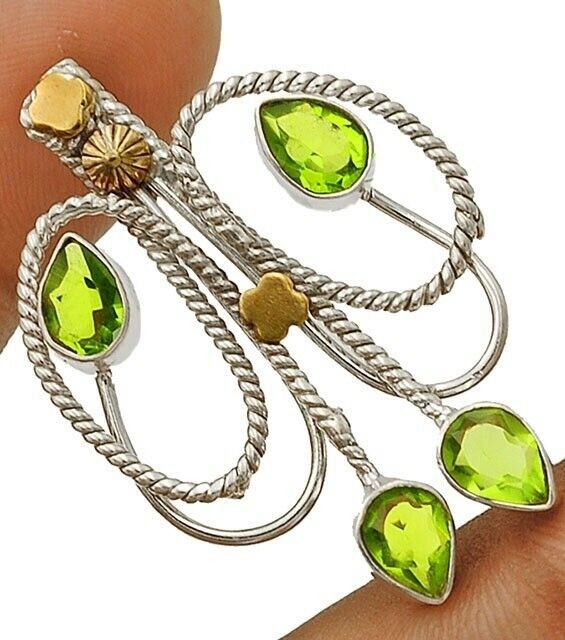 Natural Two Tone Peridot 925 Solid Sterling Silver Pendant 1 1/2″ Long @B1-3