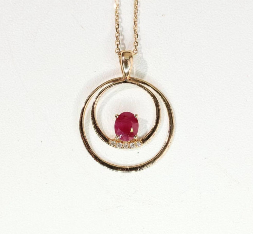 Lab Created Ruby & Moissanite Pendant Gold Plated 925 Silver Pendant For Him