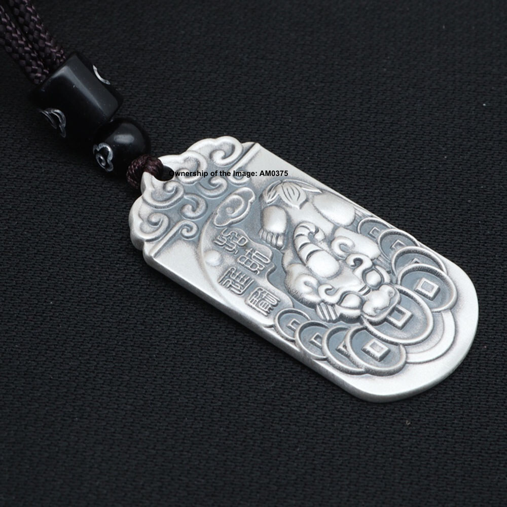 Solid 999 Fine Silver Wealth Pendant Rich Dragon Pixiu Pattern Amulet Pendant