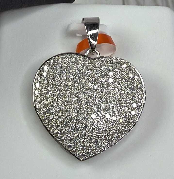 925 Sterling Silver White/Colorless Moissanite Heart Pavé Pendant, 2.00 CTW