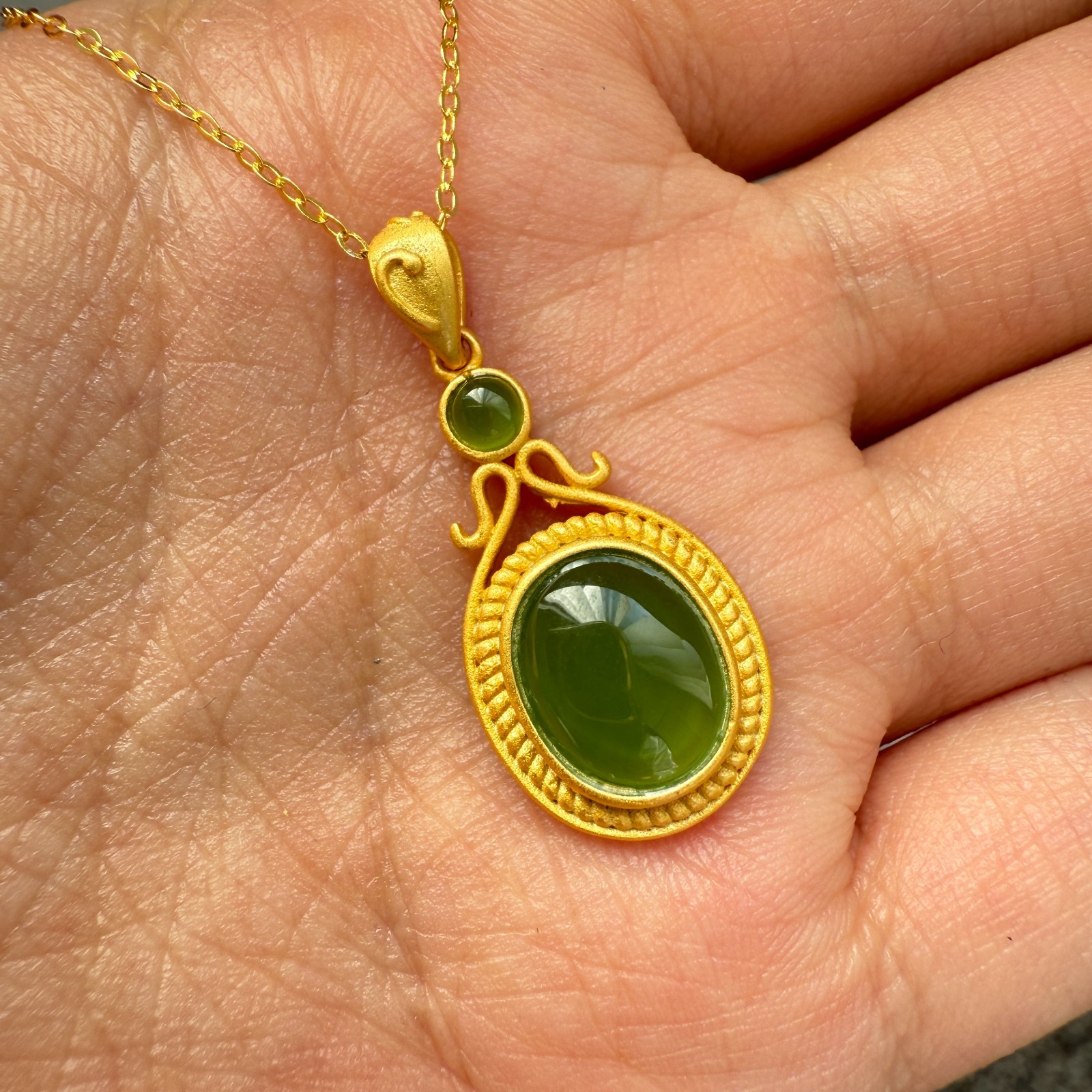 925 Sterling Silver Necklace 11x9mm Natural Emerald Exotic 14K Gold Plated Chain