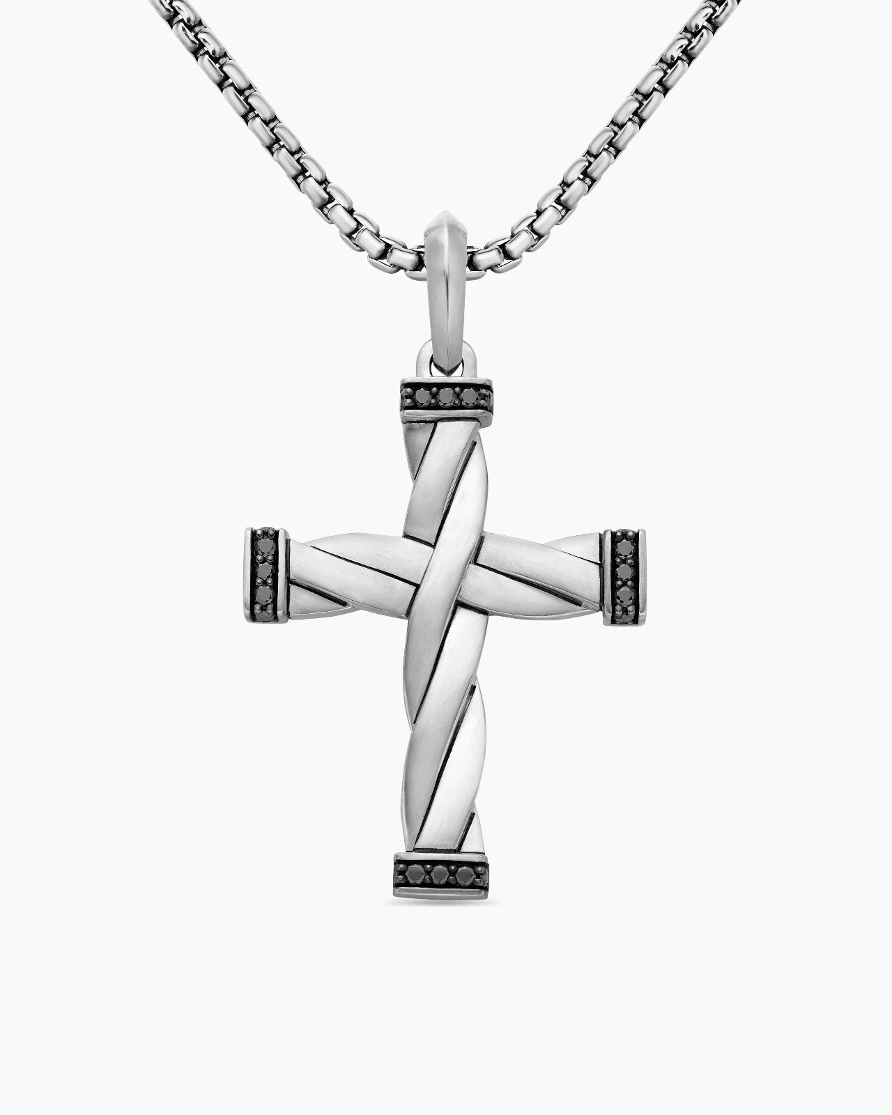 David Yurman Sterling Silver Helios Cross Pendant Amulet with Black Diamonds
