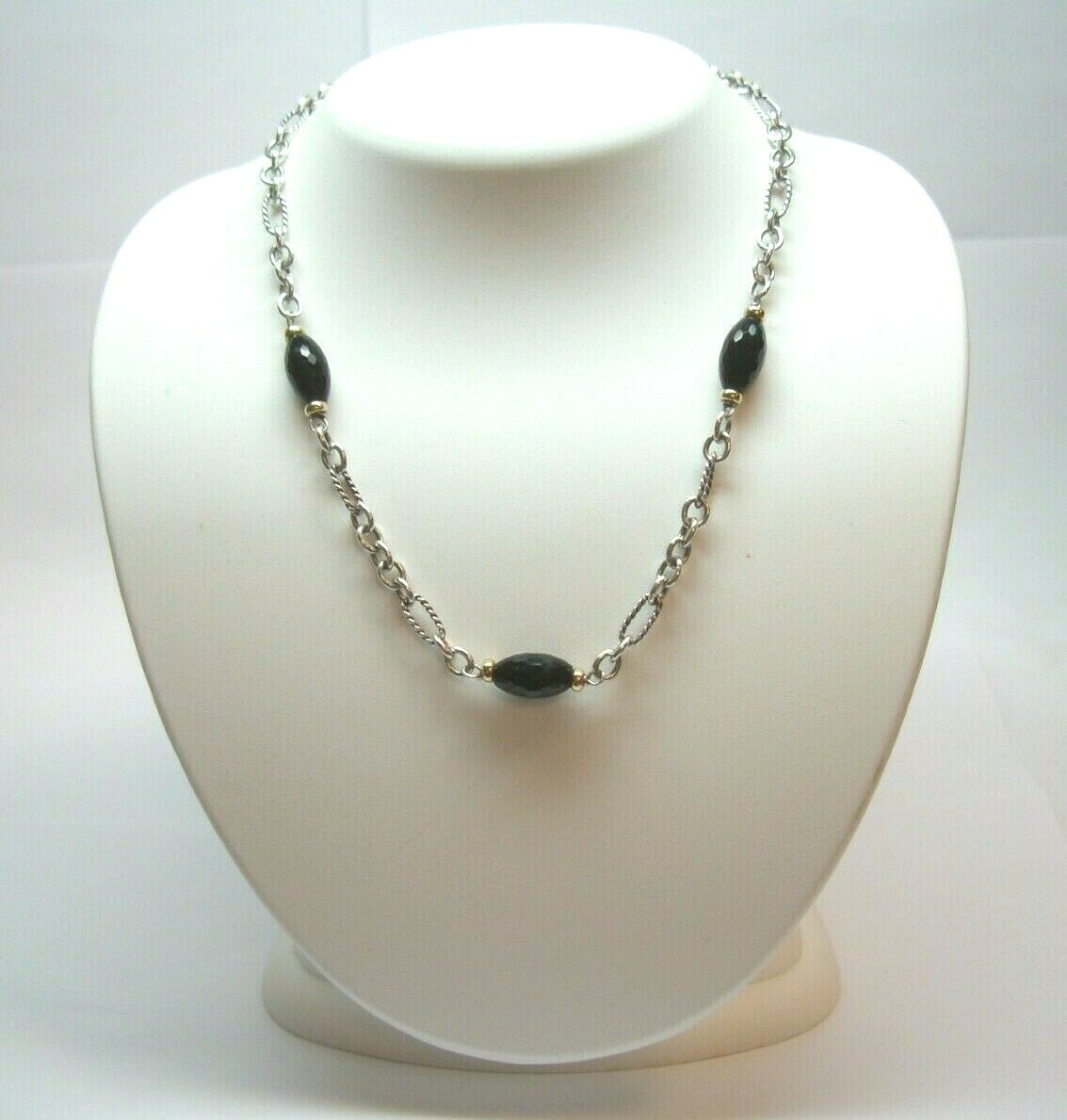 DAVID YURMAN FACETED ONYX STATION NECKLACE STERLING 925/18KYG 16.5″ TOGGLE CLASP