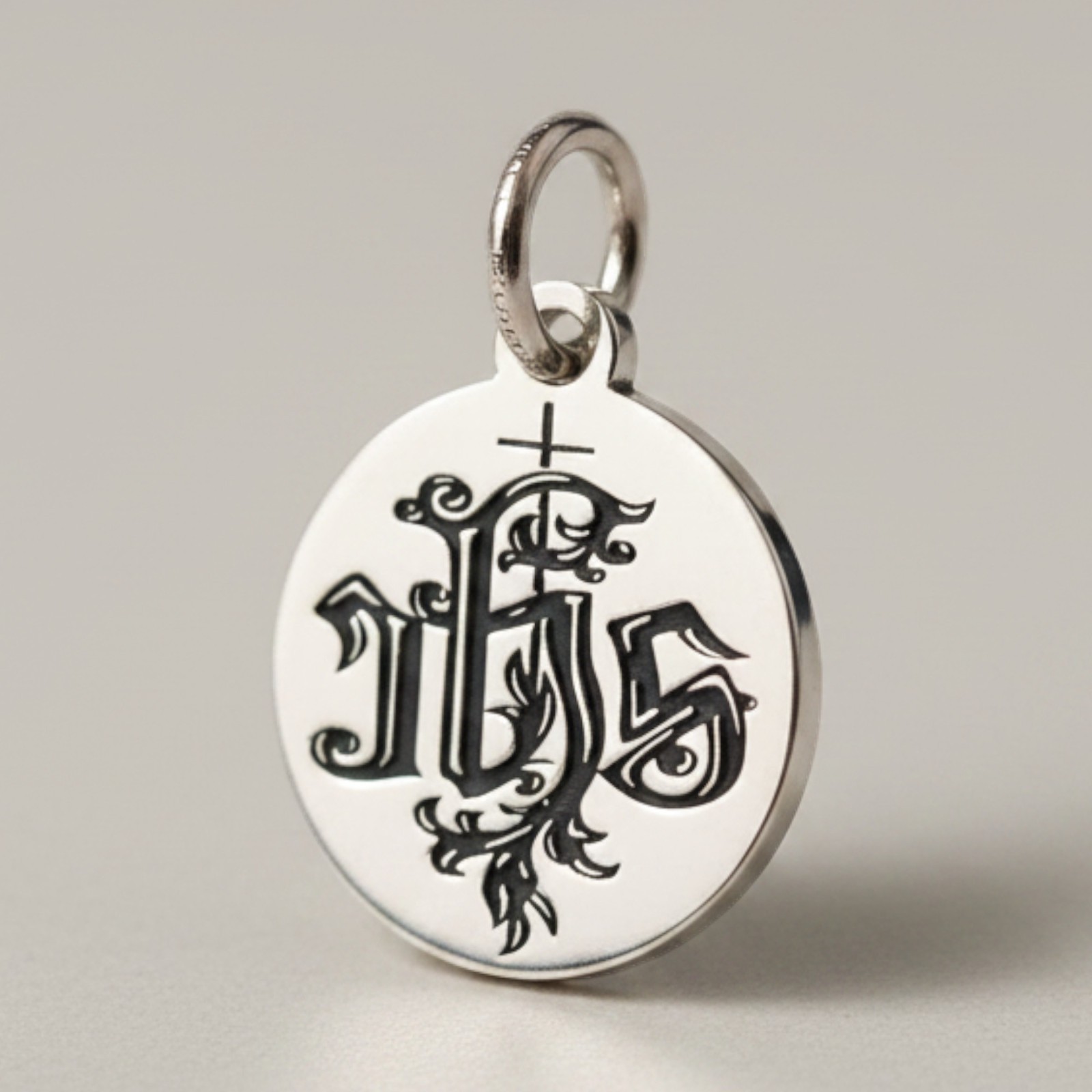 Sterling Silver IHS Pendant Jesus Monogram Medal 15mm Stamped 925 Nickel Free
