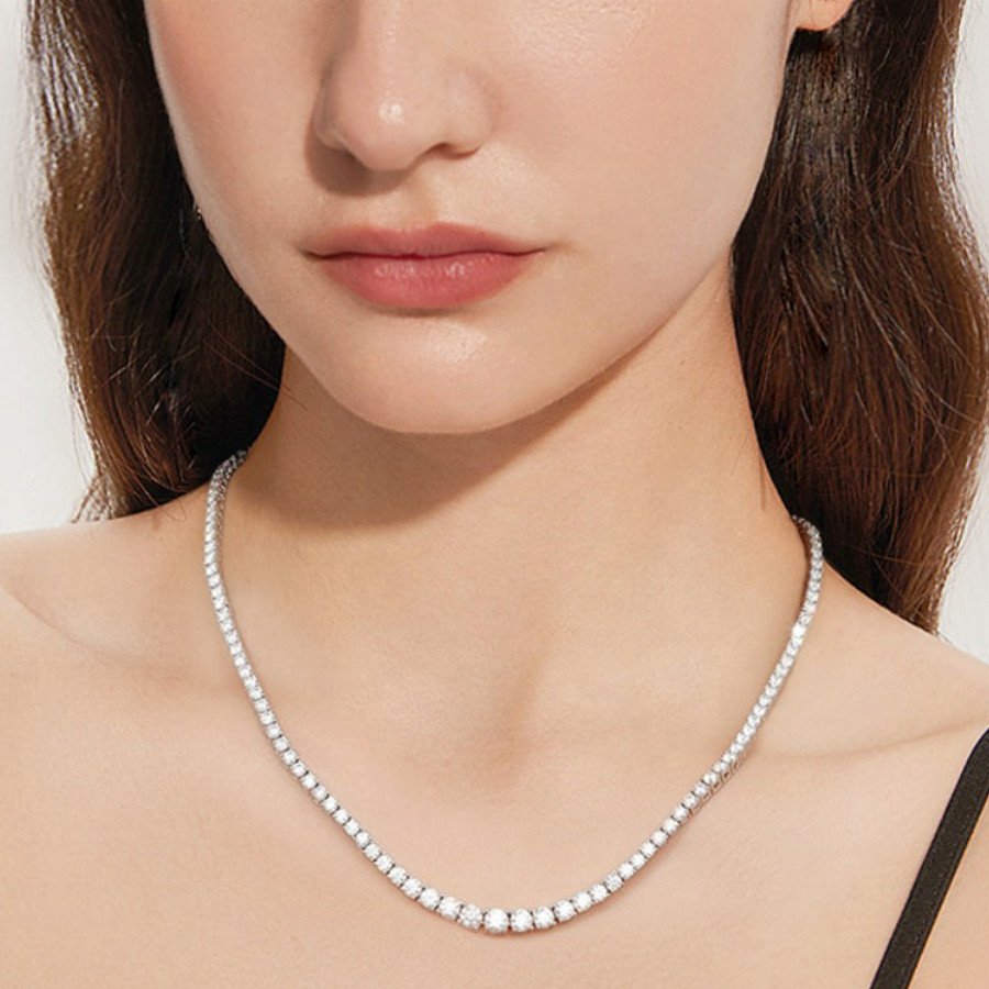 16Ct 4MM Real Moissanite Tennis Necklace 925 Sterling Silver VVS1 18 Inch
