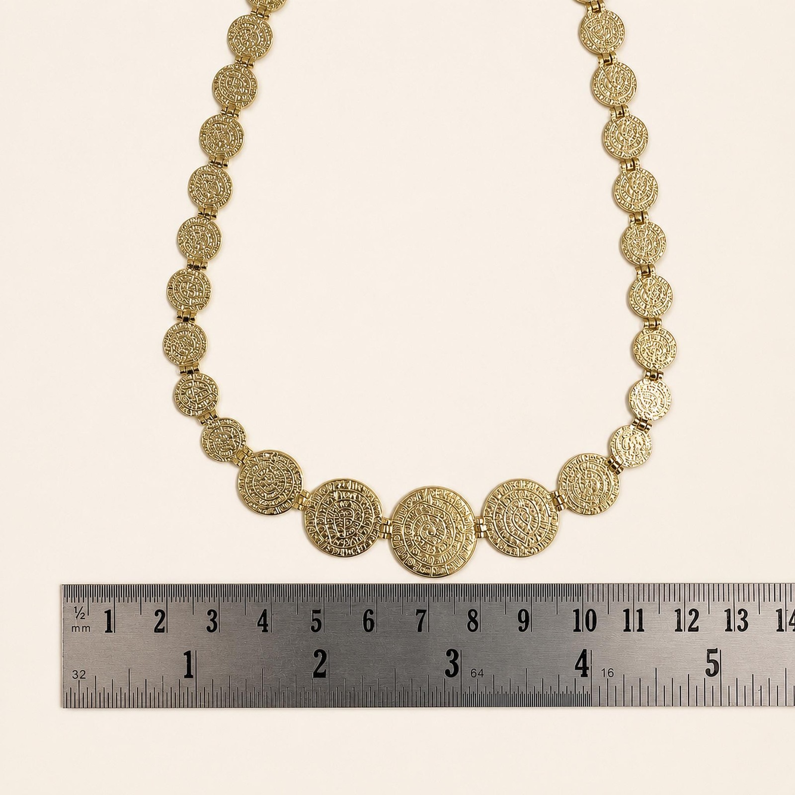 Phaistos Disc Sterling Silver Necklace, Greek Statement Collar, Graduated