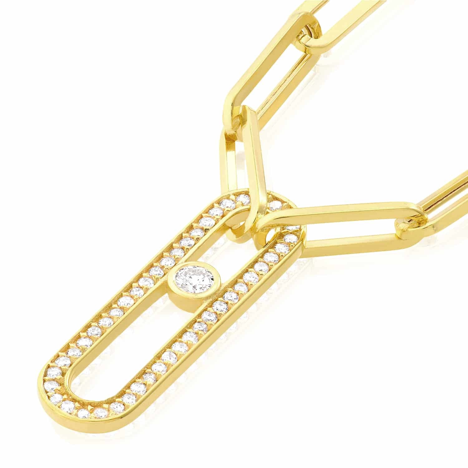 0.30CTW Natural Diamond 14K Yellow Gold Paperclip Necklace (Hollow) 20.5″