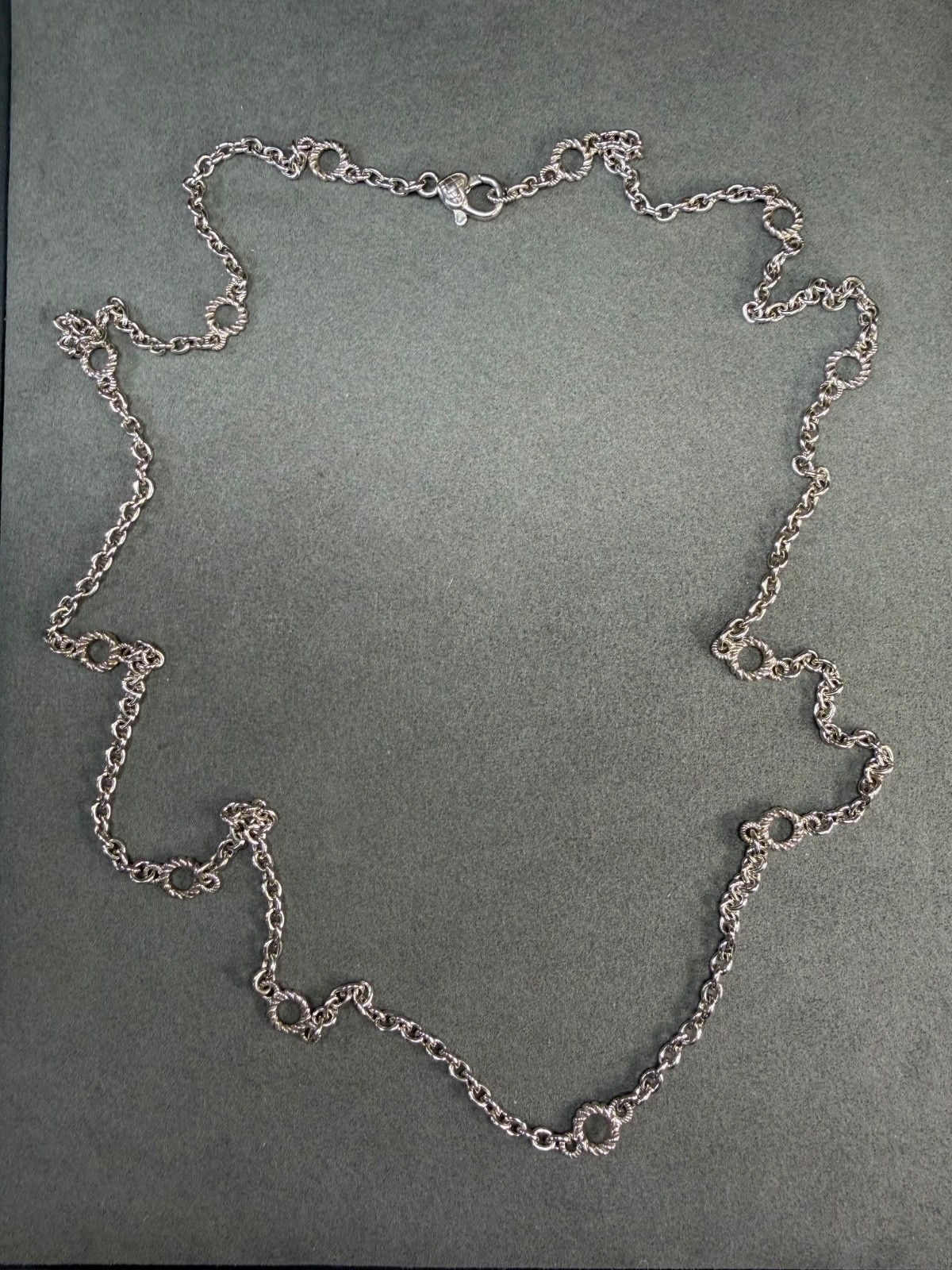 Judith Ripka Sterling Silver Oval Link Chain Round Texture Station Necklace 36in