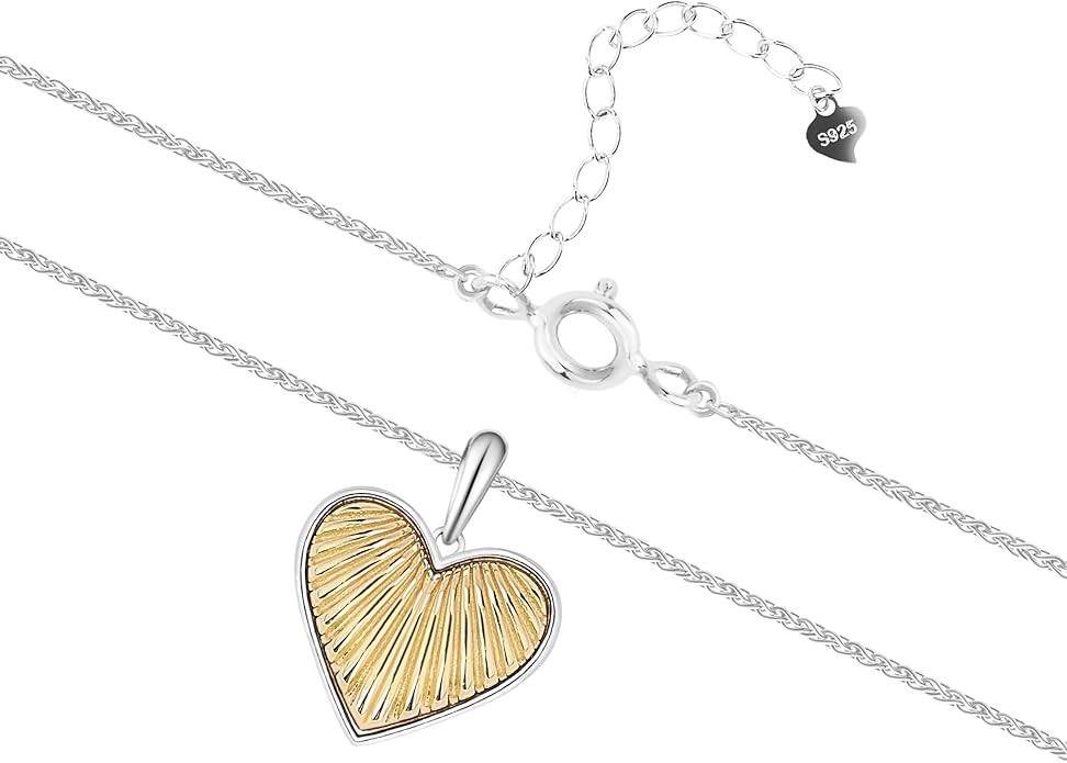 925 Solid Sterling Silver Heart Pendant Necklace