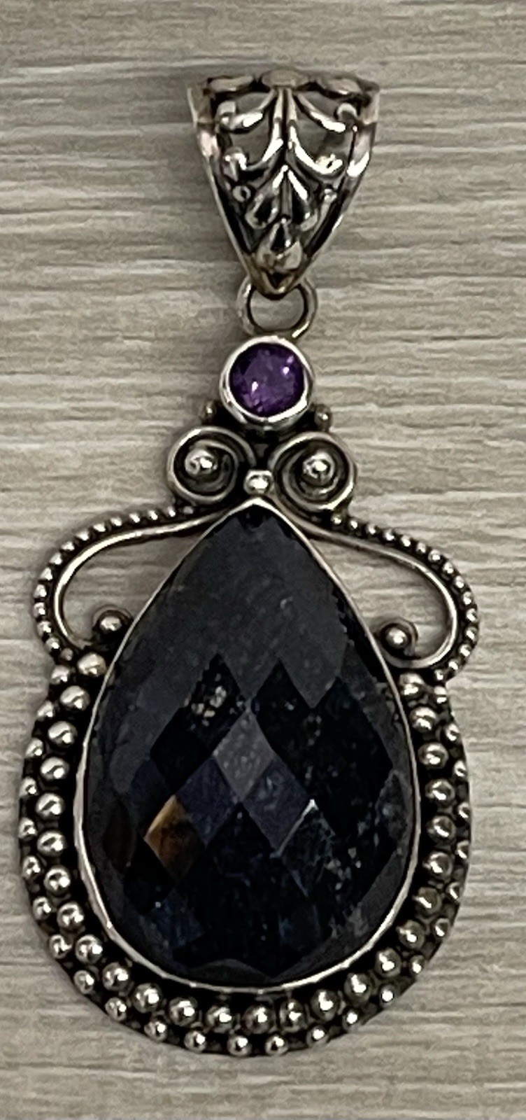 SAMUEL B Sterling Silver Teardrop Opaque Blue Sapphire Pendant 2.25″–19.5gm