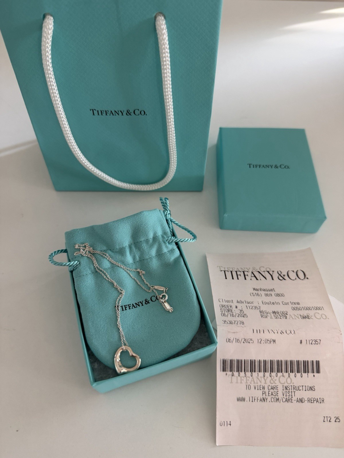 Tiffany & Co. Elsa Peretti 11mm Open Heart Pendant Necklace Sterling Silver 16″
