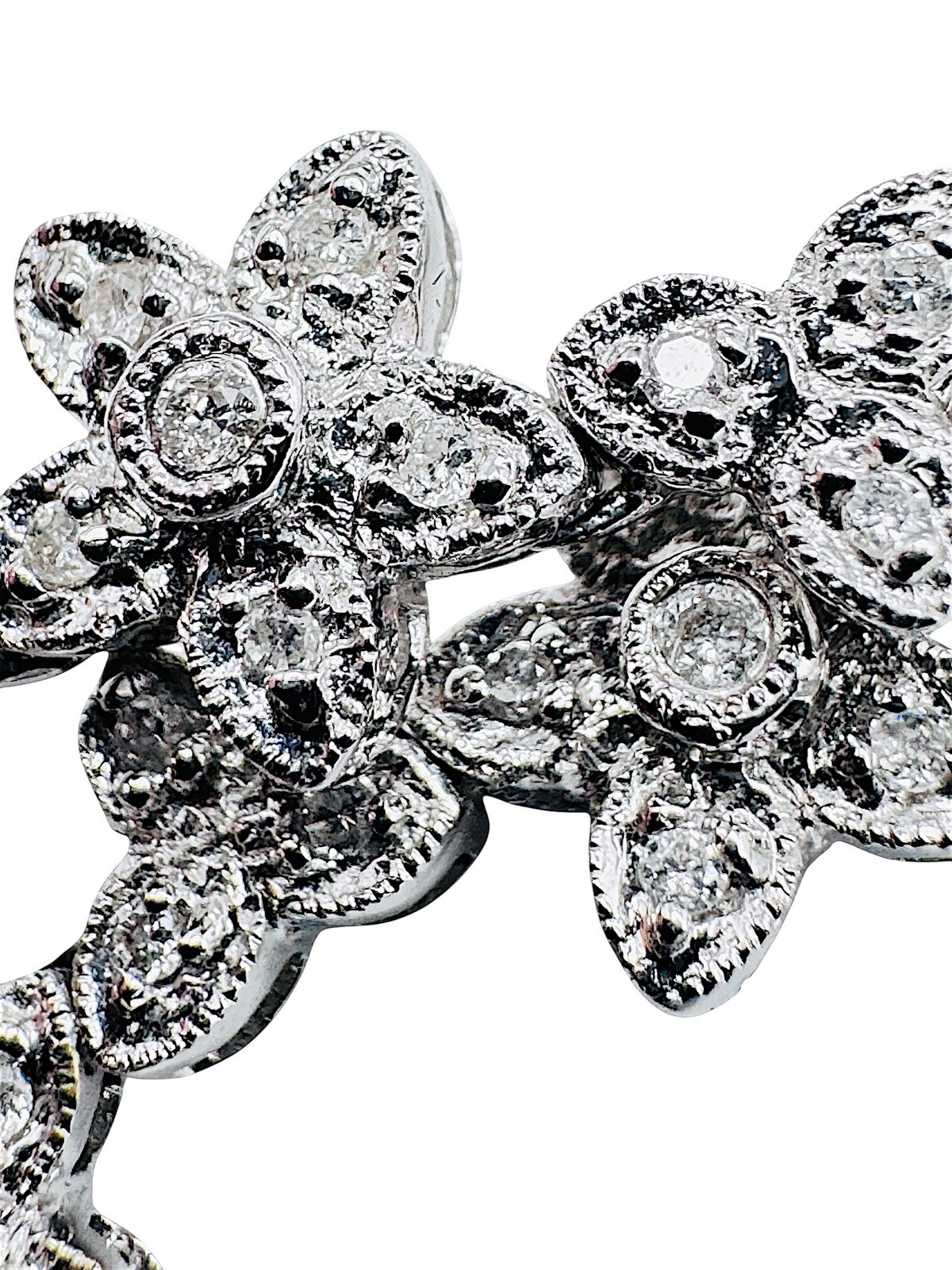 18k White Gold 1.28ctw Diamond Flower Riviere Necklace Deco Style 16″ 32g
