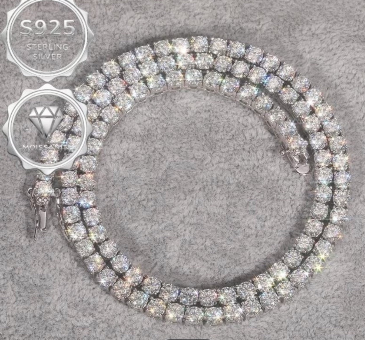 20 Inch VVS1 grade Moissanite Tennis Necklace S925 925 Silver 4mm (Pass Tester)