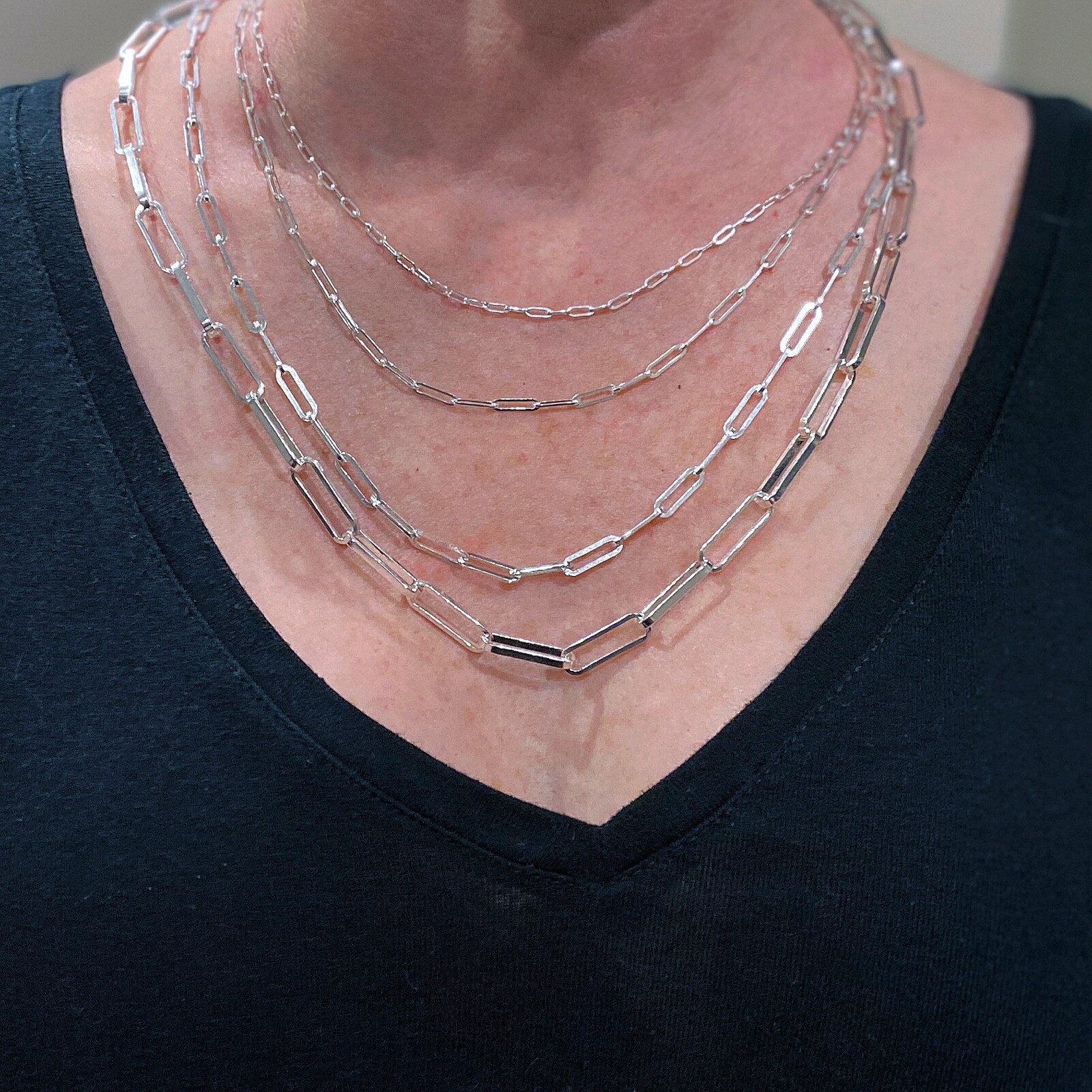 925 Sterling Silver Paperclip Paper Clip Chain Italy 14″ -24″ 2mm 3mm 4mm 6.5mm