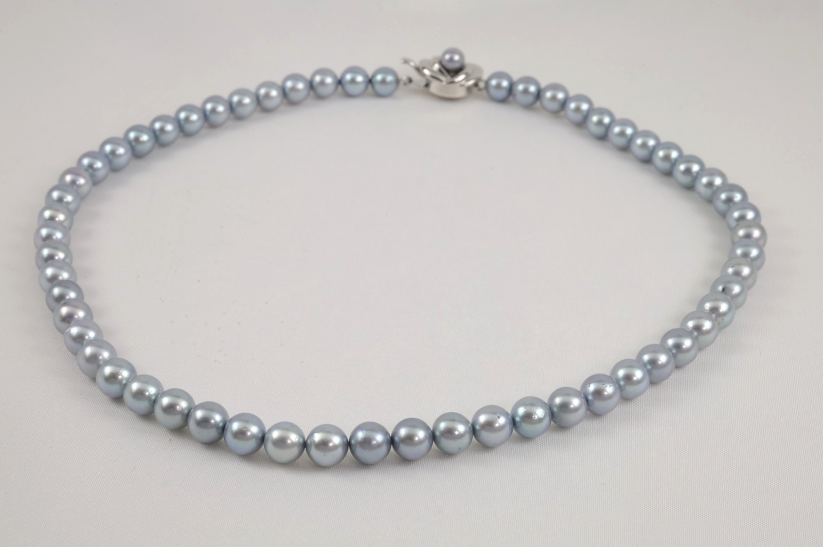 TASAKI Akoya Blue Pearl Necklace 7.0-7.5mm 17″ Silver Clasp w/ Case