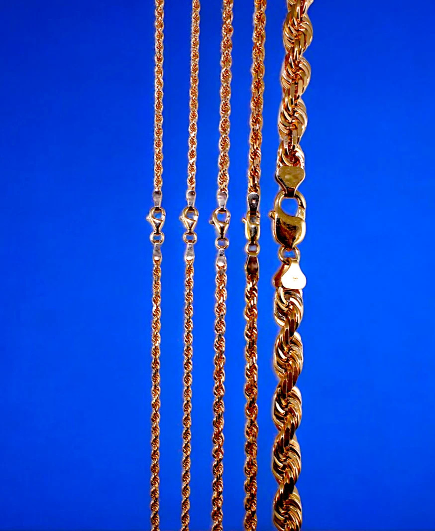 10K Rose Gold SOLID Rope Necklace Chain Diamond Cut 1mm-5mm 16″-30″