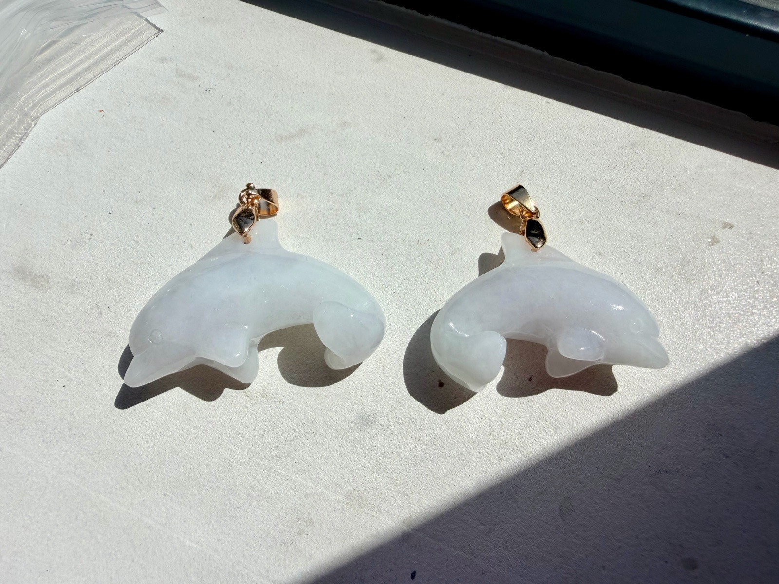 Burma jadeite pendant Dolphin Light purple /white Type A Burmese jade